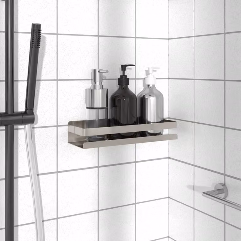vidaXL Mensola per Doccia in Acciaio Inox 304 Spazzolato Argento L: 30 cm, P: 10 cm, H: 6 cm