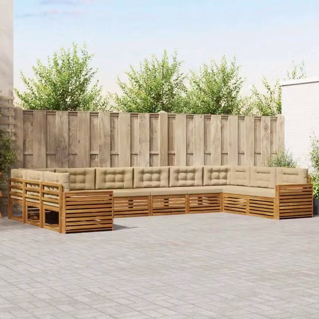 Set di divani da giardino vidaXL in legno di acacia massello con cuscini beige, 7 pezzi, forma a L con angolo a sinistra