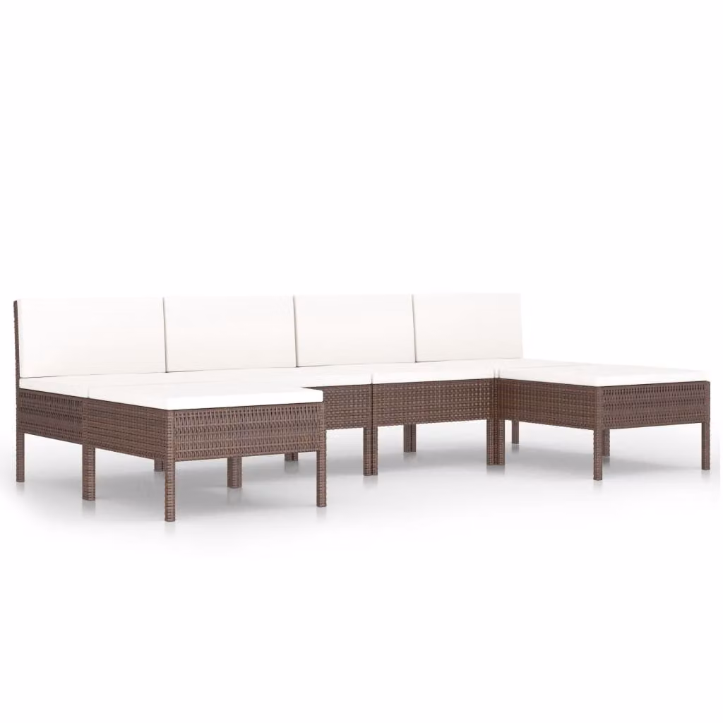 Set Divani da Giardino 6 pz con Cuscini in Polyrattan Marrone