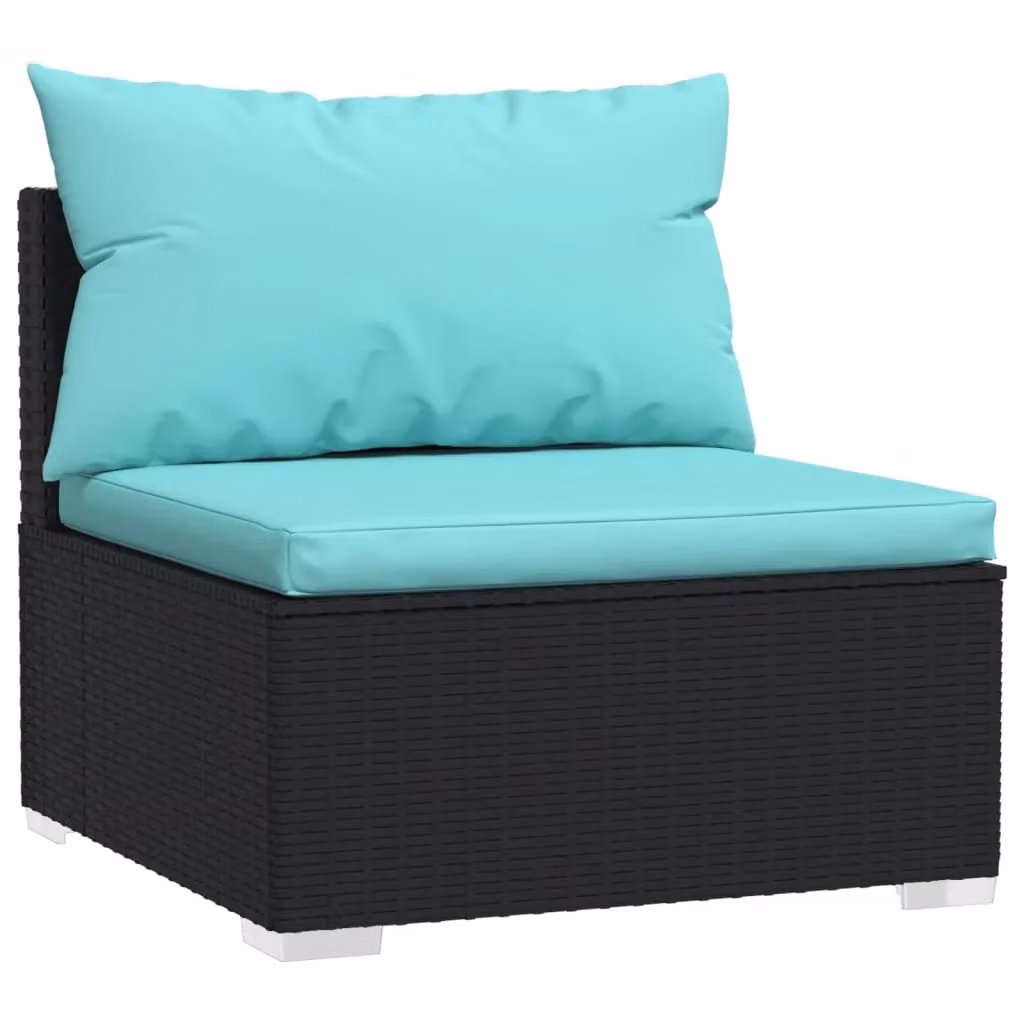 Set di mobili da giardino Outsunny composto da 5 pezzi con design moderno a forma di L, realizzato in resina intrecciata e metallo con cuscini blu e nero – 2