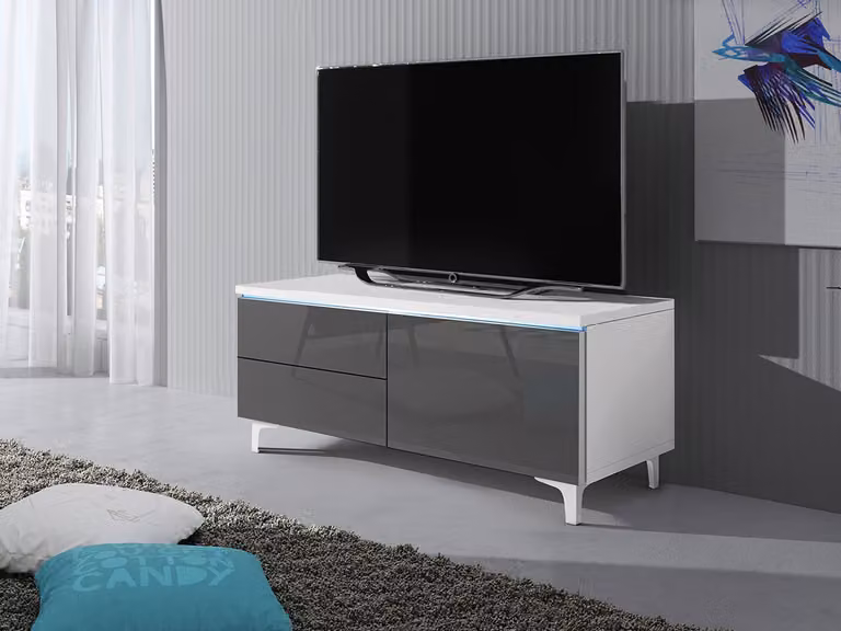 Tavolino per TV su gambe con illuminazione a LED FERNS 11 - bianco / grigio lucido, destro