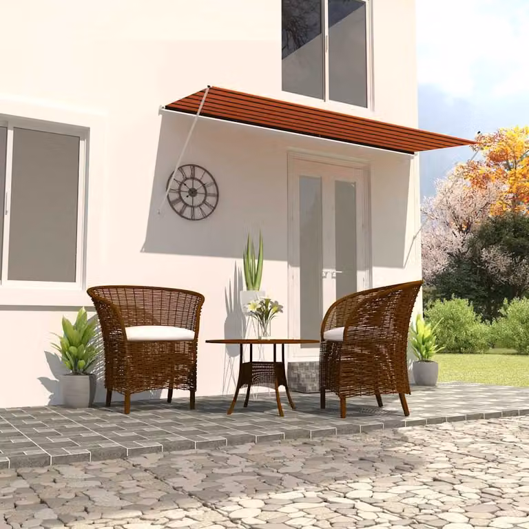 vidaXL Tenda da Sole Retrattile Manuale in Poliestere e Acciaio, Arancione e Marrone, L 300 x P 150 cm