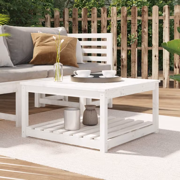 vidaXL Tavolo da giardino quadrato in legno di pino bianco laccato L/P/H: 82,5 x 82,5 x 45 cm