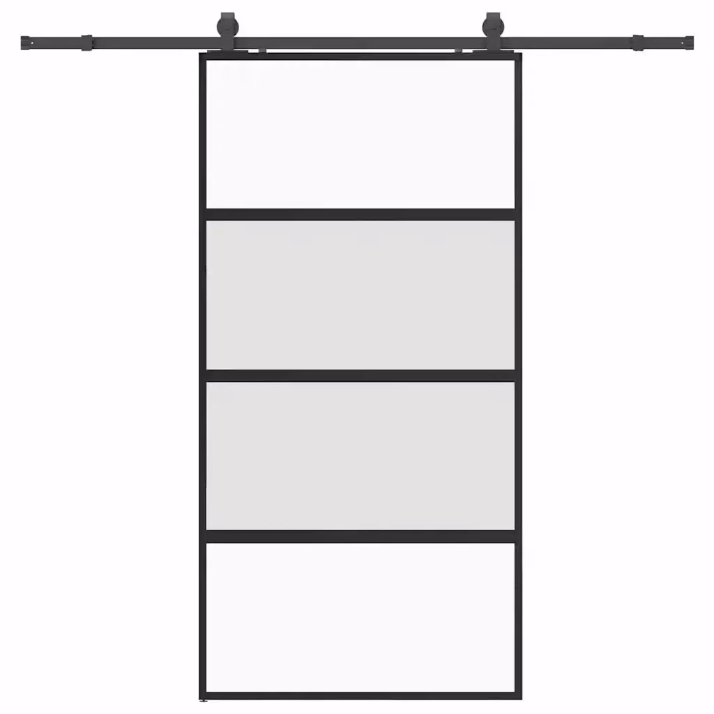 Porta Scorrevole Moderna vidaXL in Vetro Trasparente e Alluminio, Colore Nero, L: 102,5 cm, H: 205 cm – 2