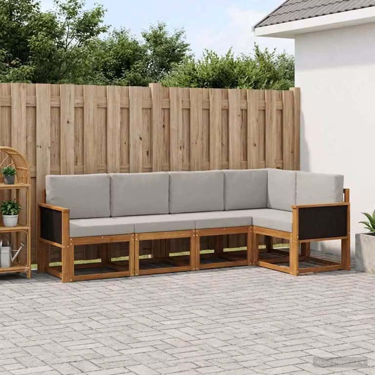 Set di divani da esterno vidaXL 7 pz in legno di acacia con cuscini, forma a L, beige e grigio