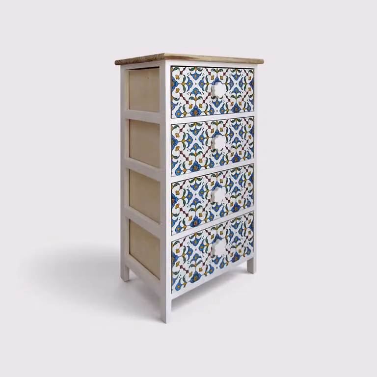 Sparto - Cassettiera in stile mediterraneo con 4 cassetti