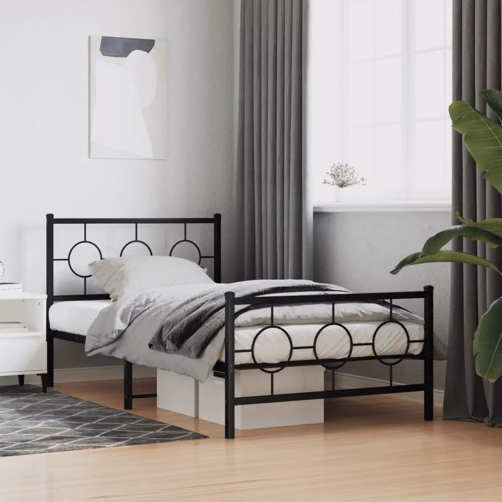 vidaXL Giroletto in metallo con testiera e pediera, Nero opaco, L 90 x P 190 cm