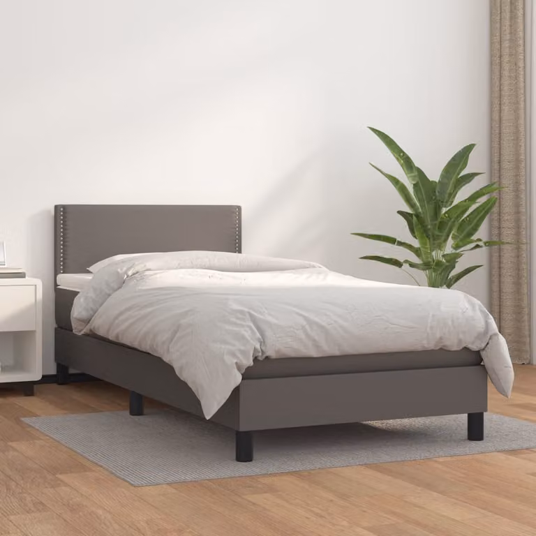 Letto Ibrido vidaXL con Giroletto a Molle e Materasso in Similpelle Grigio e Bianco L/P/H: 203 x 100 x 88 cm