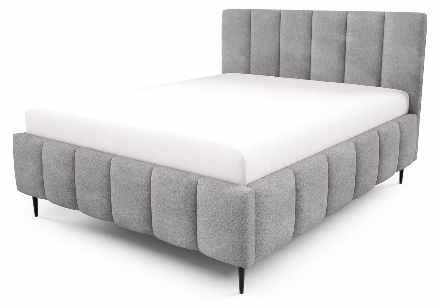 Letto imbottito con contenitore integrato, colore grigio sabbia, dimensioni 140 x 200 cm
