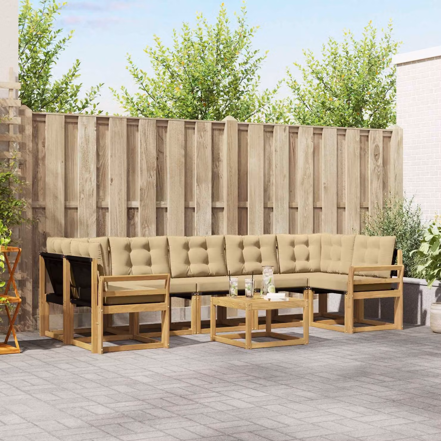 Set di divani da esterno vidaXL 8 pz in legno di acacia con cuscini bianco e beige