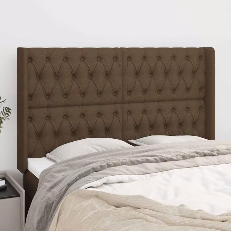 Testiera ad orecchio vidaXL in tessuto marrone con struttura in legno L: 147 cm, P: 16 cm, H: 118/128 cm