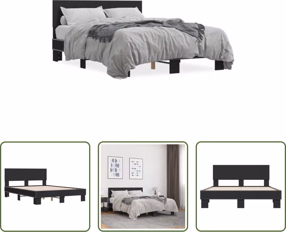 The Living Store Struttura letto nera 120x200 cm in legno e metallo