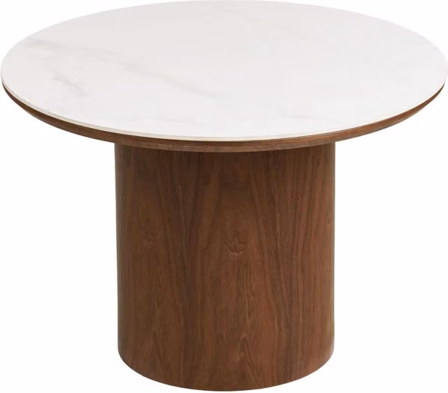 Tavolino da salotto Noli Vikasa Home in ceramica bianca e impiallacciatura di frassino scuro, diametro: 60 cm