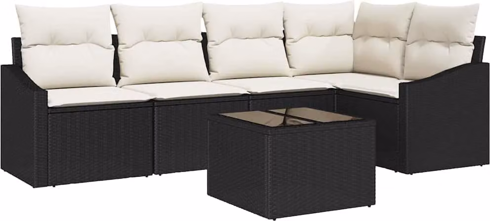 Set di divani con cuscino 6 pcs Nero polyrattan