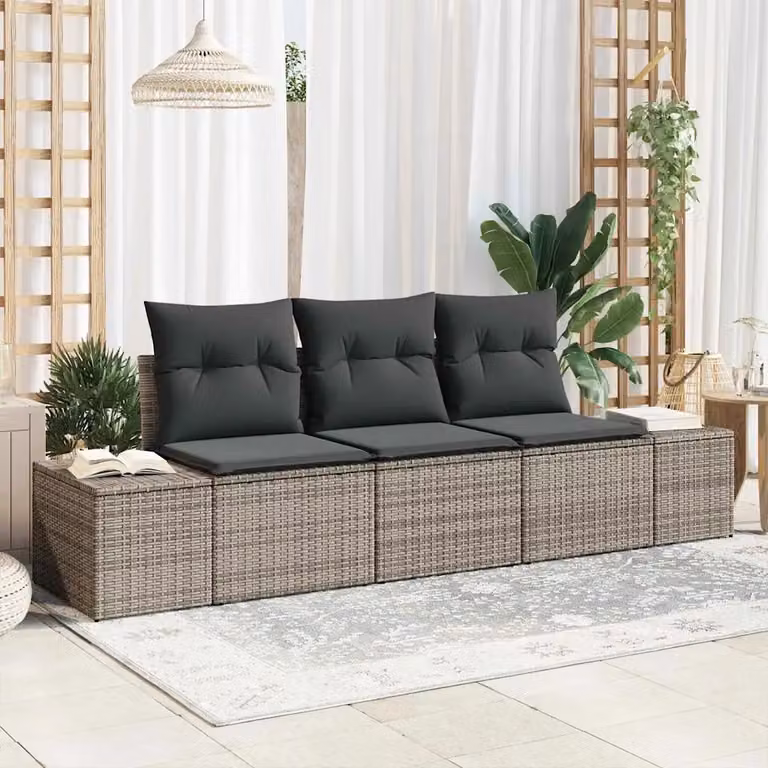 Set di divani da giardino vidaXL in rattan grigio con cuscini e pouf per esterni