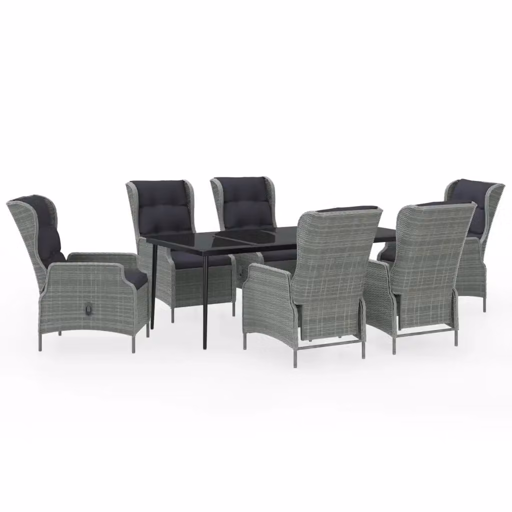 Set da pranzo da giardino vidaXL in metallo e vetro, 7 pezzi, Grigio e Nero – 2