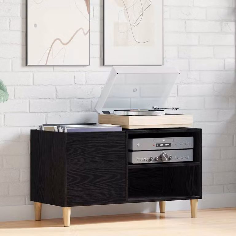 vidaXL Mobile porta vinili in legno ingegnerizzato MDF nero L: 84,5 cm, P: 38 cm, H: 48 cm