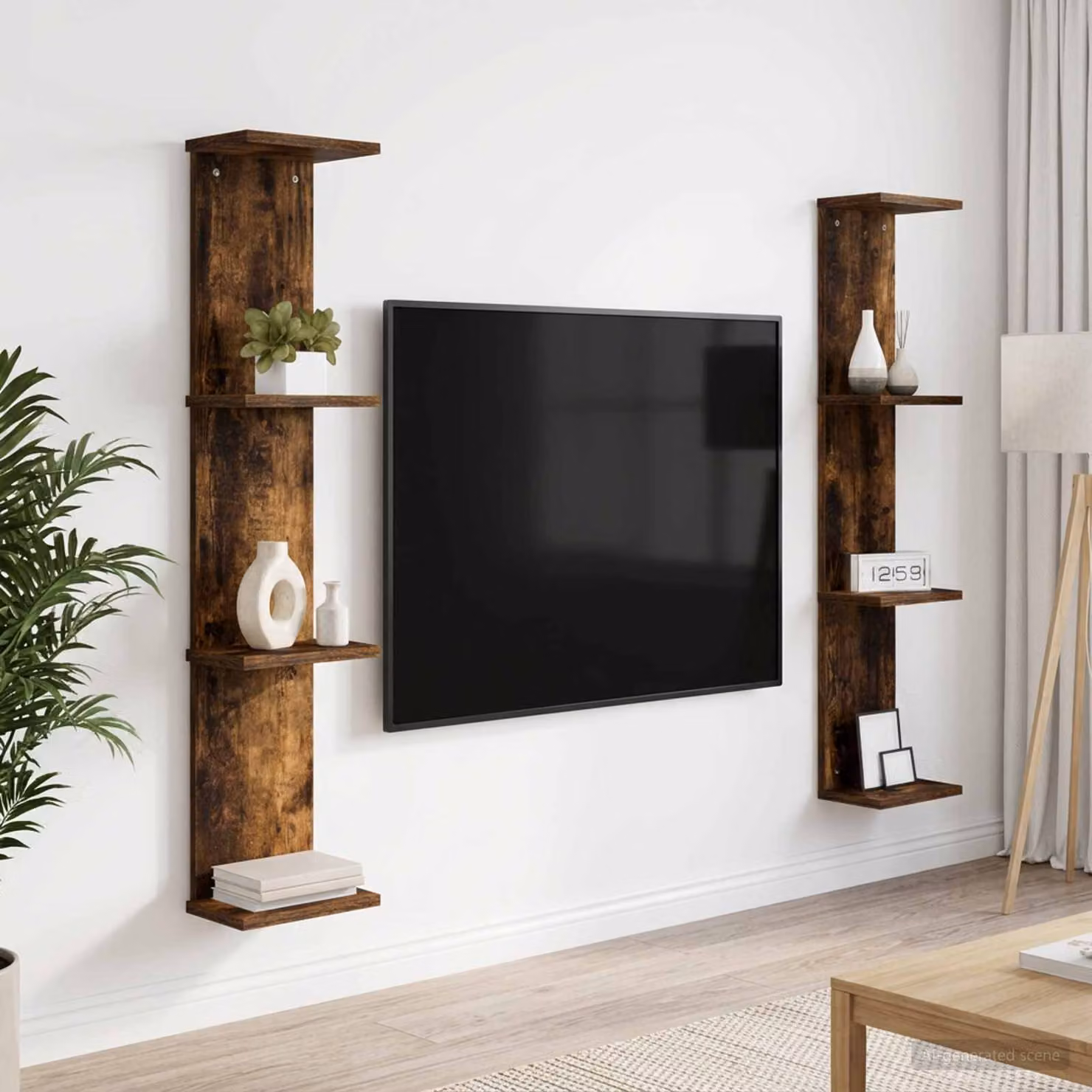 Set di 2 scaffali da parete moderni vidaXL in legno MDF colore marrone Rovere Fumo L/P/H: 22 x 15 x 100 cm