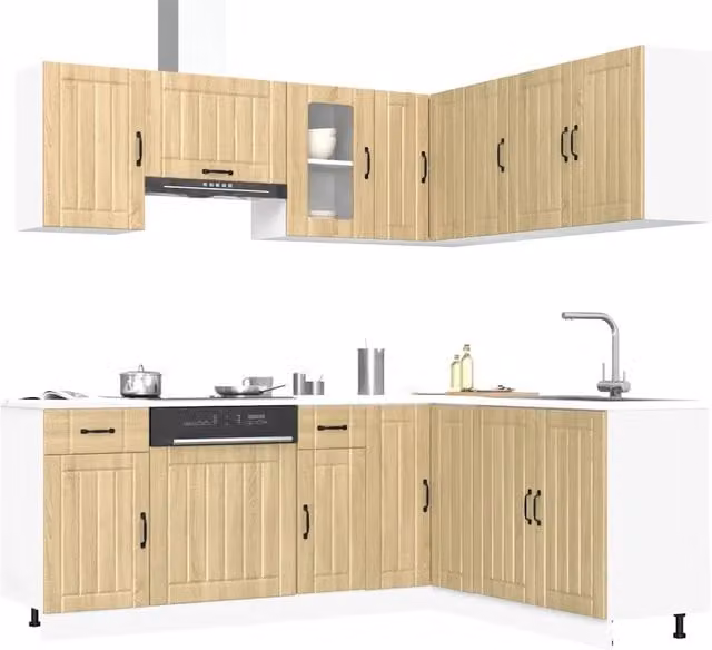 Set Mobili da Cucina Moderno vidaXL in MDF e Vetro, Colore Marrone, 11 Pezzi