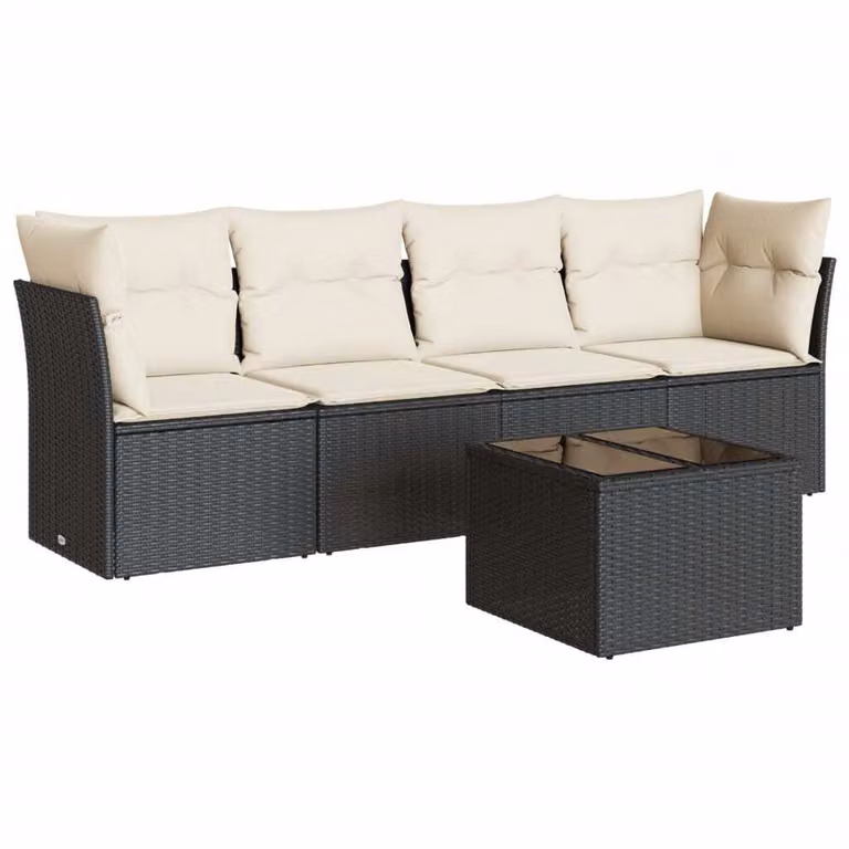 Set Divani da Giardino 5 pz con Cuscini in Polyrattan Nero