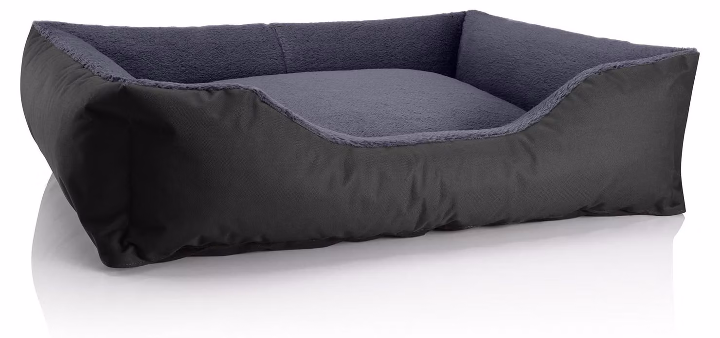 Letto per cani BedDog TEDDY, divanetto lavabile con bordo e cuscino, THE-ROCK (nero/grigio), (XL) ca. 100x85x23 cm
