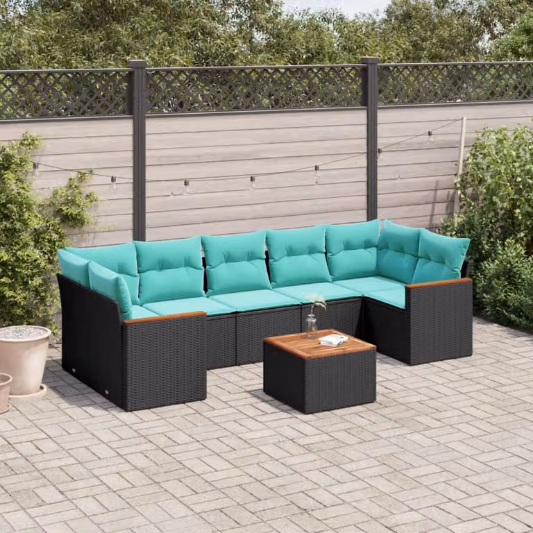 vidaXL Set Divani da Giardino 8 pz a Forma a L con Tavolino e Cuscini, Polyrattan Nero e Acciaio, Ideale per Terrazza e Giardino