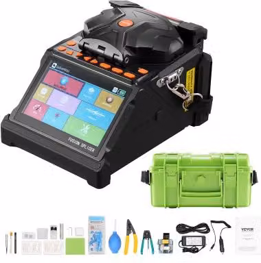 VEVOR Giuntatrice di Fusione per Fibra Ottica con 6 Motori, Allineamento di Nucleo e Rivestimento, Schermo LCD da 128 mm, Colore Nero