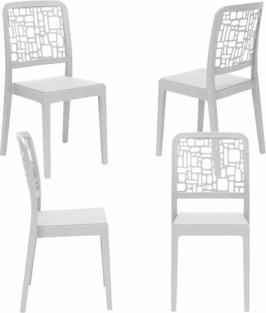 Set 4 sedie in polipropilene MEDEA, 100% MADE IN ITALY, impilabile, idrorepellente, resistenza raggi UV, design moderno per sala da pranzo, cucina, sala d’attesa, bar, ristoranti, giardino, colore Bianco