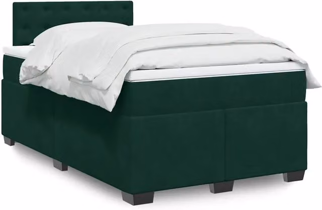 vidaXL Giroletto a Molle con Materasso Ibrido in Velluto Verde Scuro e Bianco L/P/H: 200 x 120 x 100,5 cm – 2