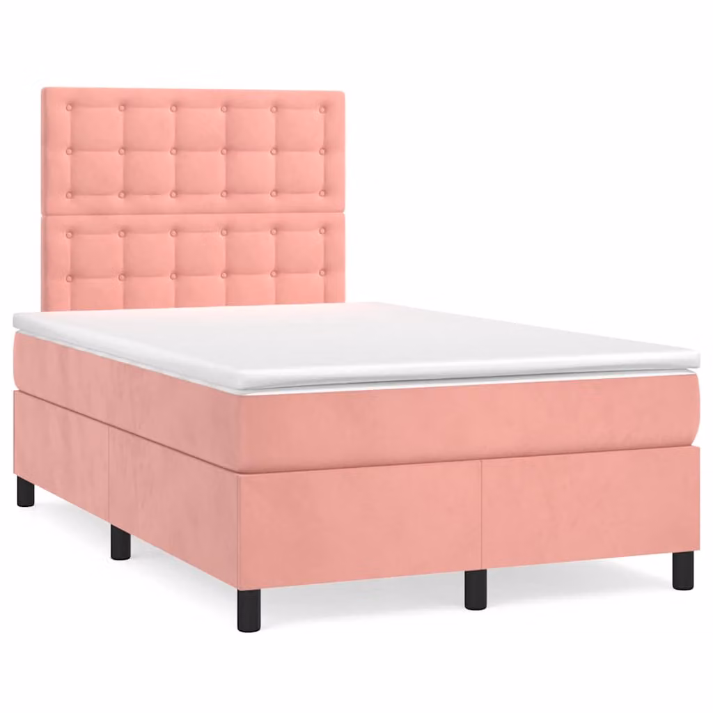 vidaXL Giroletto a Molle con Materasso Ibrido in Velluto Rosa e Bianco L/P/H: 120 x 200 cm