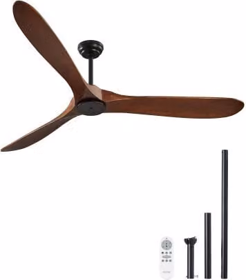 VEVOR Ventilatore da Soffitto Moderno Senza Luce con 3 Pale in Legno, Motore CC Reversibile, Telecomando a 6 Velocità e Timer, Colore Noce, Diametro: 180 cm