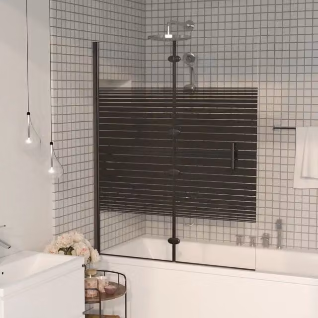 Pannello Doccia Pieghevole in Vetro Trasparente con Profilo Nero vidaXL L 120 cm x P 4 cm x H 140 cm
