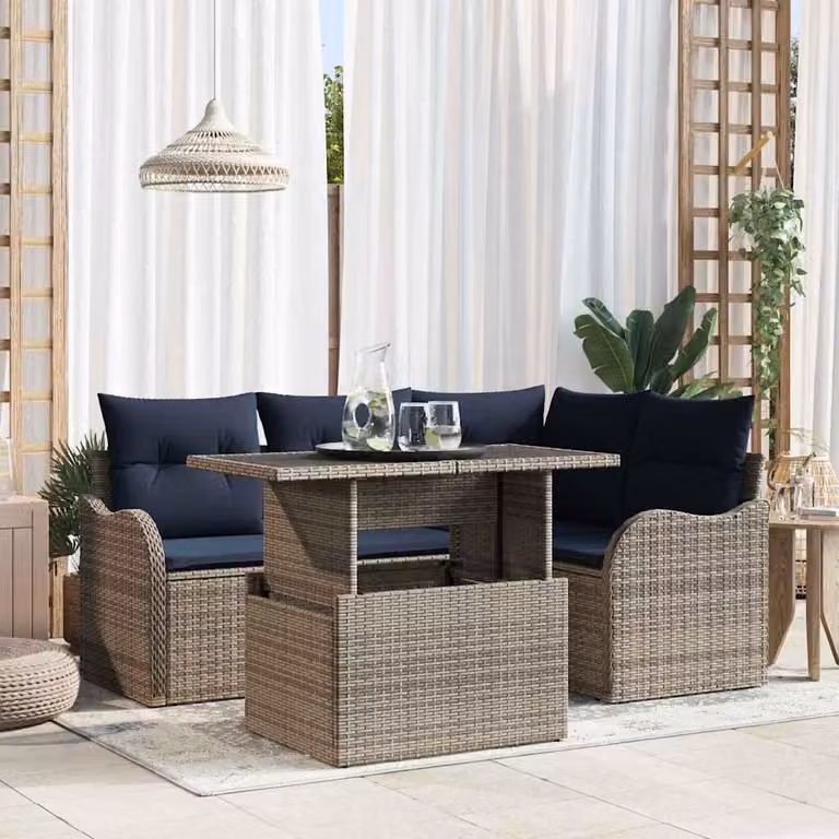 Maison Exclusive - Set da esterno per tavolo, 5 pezzi, grigio, rattan sintetico