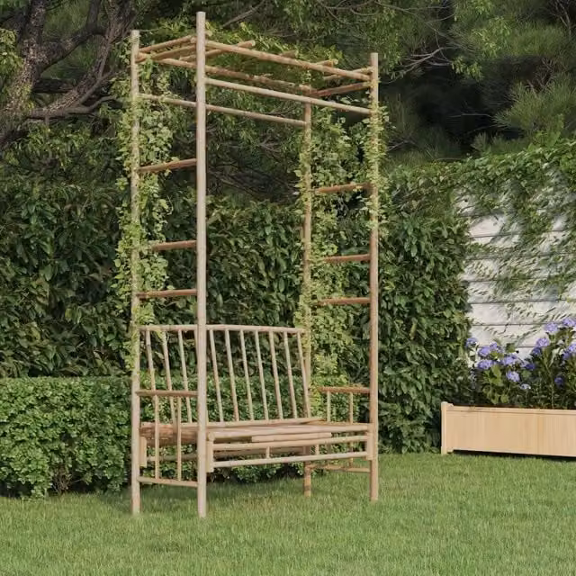 Panca da giardino con pergola vidaXL in bambù con cuscini beige