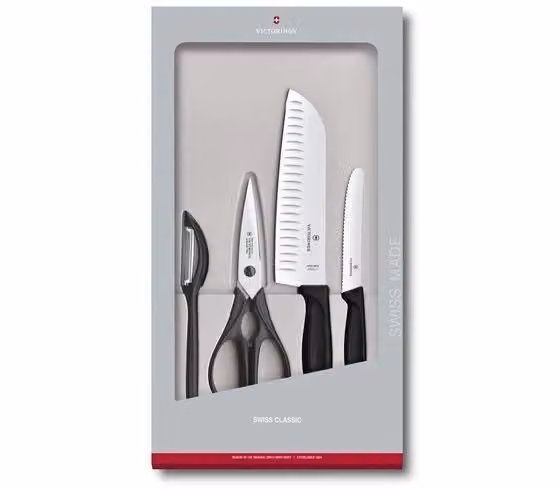 Set da cucina Victorinox Swiss Classic 4 pezzi in acciaio inossidabile con coltello Santoku 17 cm e forbici, manici ergonomici neri – 2