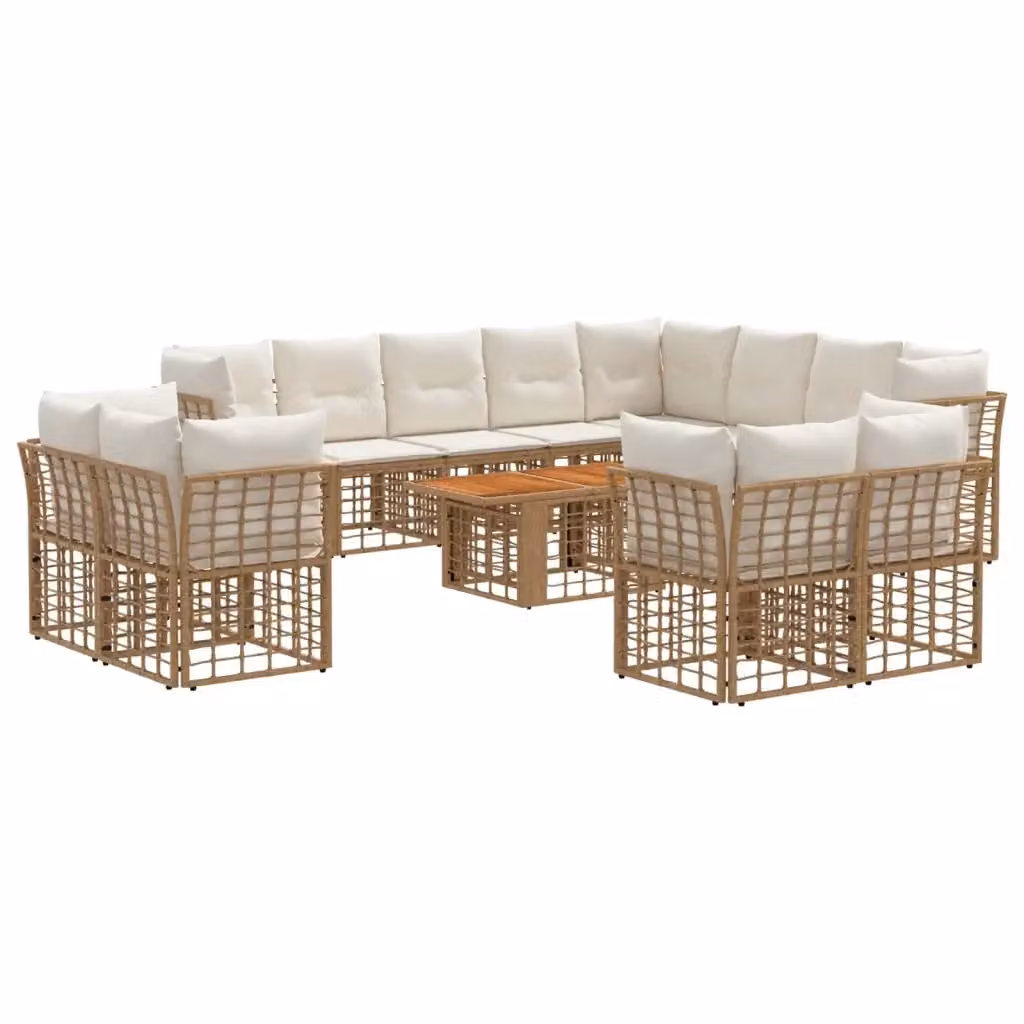 Set Divano da Giardino a Forma di U vidaXL in Polyrattan con Cuscini e Tavolino, Colore Naturale e Bianco Crema – 2