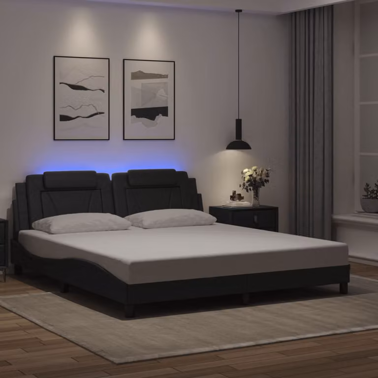 Giroletto Viana vidaXL con LED e porta USB, Nero, L/P: 180 x 200 cm