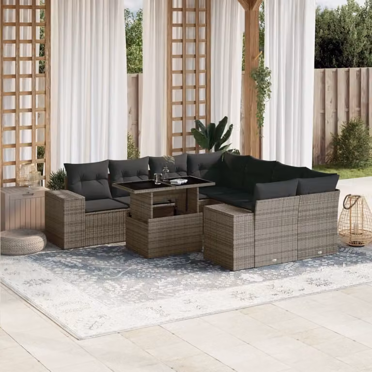 Maison Exclusive - Set Divano da Giardino 9 pz con Cuscini Grigio in Polyrattan