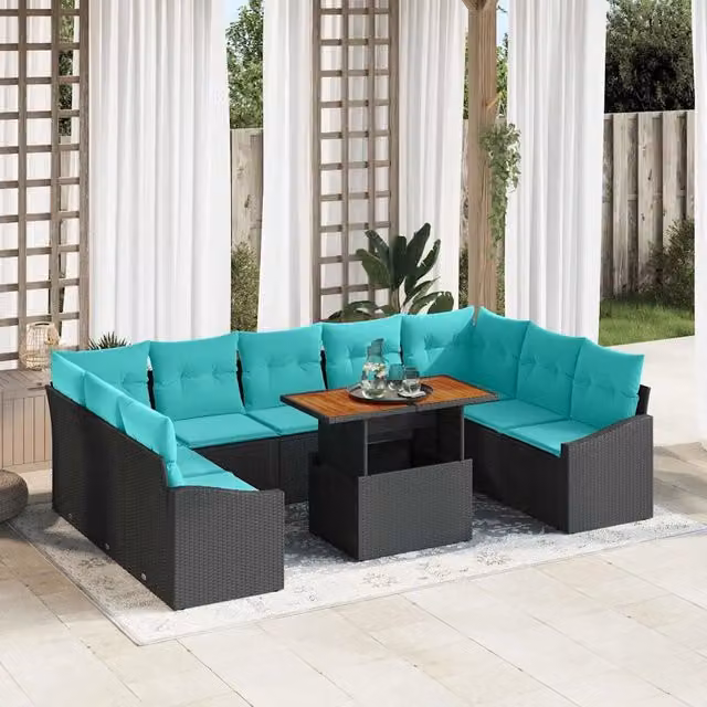 Set Divano da Giardino 10 pz 9-Numero di posti Nero e Teal 3349885