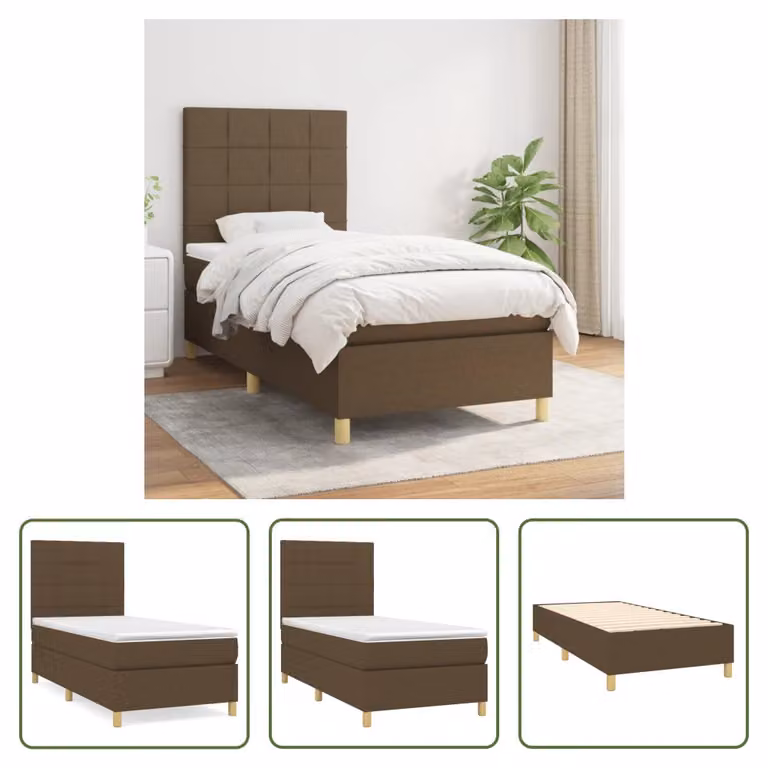 The Living Store Letto a molle con materasso marrone scuro 90x190 cm in tessuto