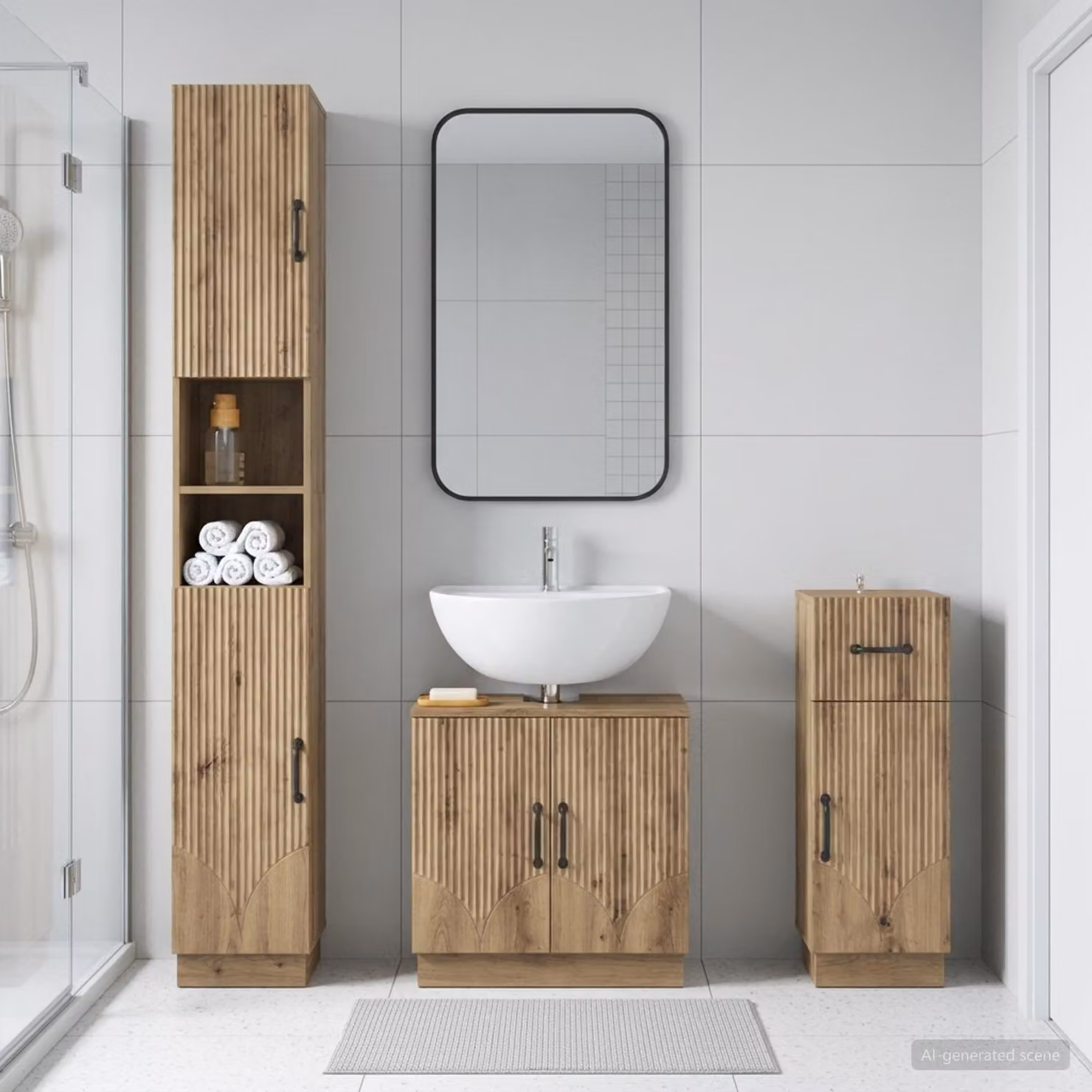 Set di armadietti da bagno 3 pezzi vidaXL HOORN in legno marrone moderno con ante a cerniera e ripiani interni L/P/H: 50,05 x 30 x 190 cm, 31 x 30 x 31 cm, 30 x 30 x 30 cm