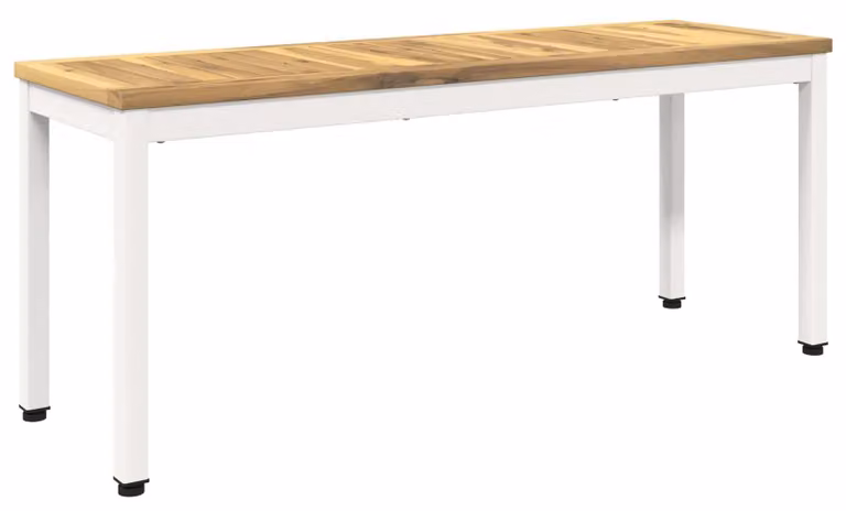 Panca da giardino, dimensioni 108,5 x 35 x 45 cm, realizzata in legno massello di acacia, finitura bianca