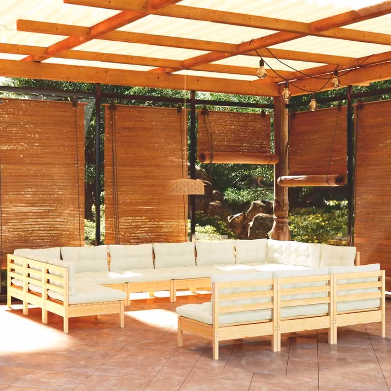 Maison Exclusive - Set Divani da Giardino 13 pz con Cuscini Crema Massello di Pino