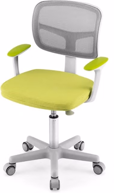 Sedia da scrivania girevole per bambini DESIGN IN, colore verde, con braccioli e ruote, H: 91.5 cm