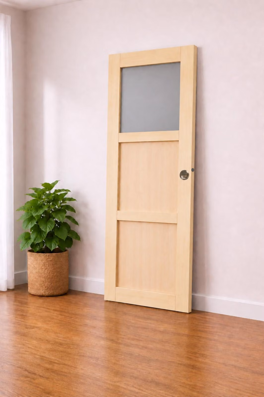 Porta scorrevole Ayous 2 ante, 1 vetro, H204 x L73 cm, conchiglie, maniglia a spinta GD MENUISERIES