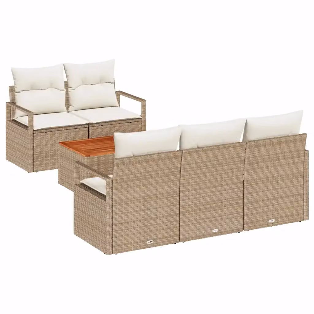 Set Divano da Giardino vidaXL 6 pz in Polyrattan Beige con Cuscini e Tavolino da Caffè – 2
