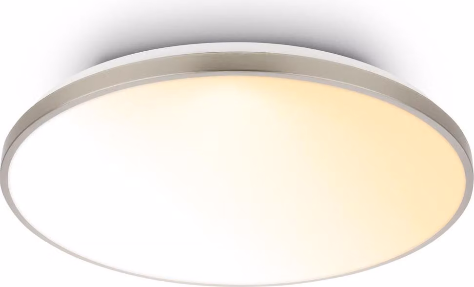 Briloner Plafoniera telecomando Ø48cm rotonda 44W 5300lm 2200K-4000K da bianco caldo a bianco neutro dimmerabile nichel opaco - Lampada soffitto soggiorno camera da letto