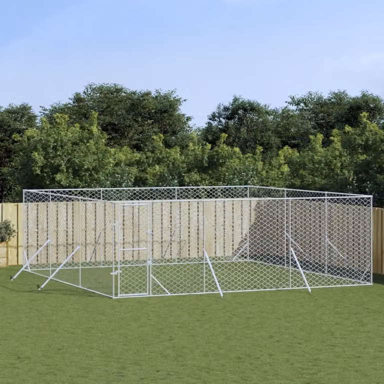 The Living Store Cuccia per cani da esterno Silver 6x6x2 m Acciaio zincato