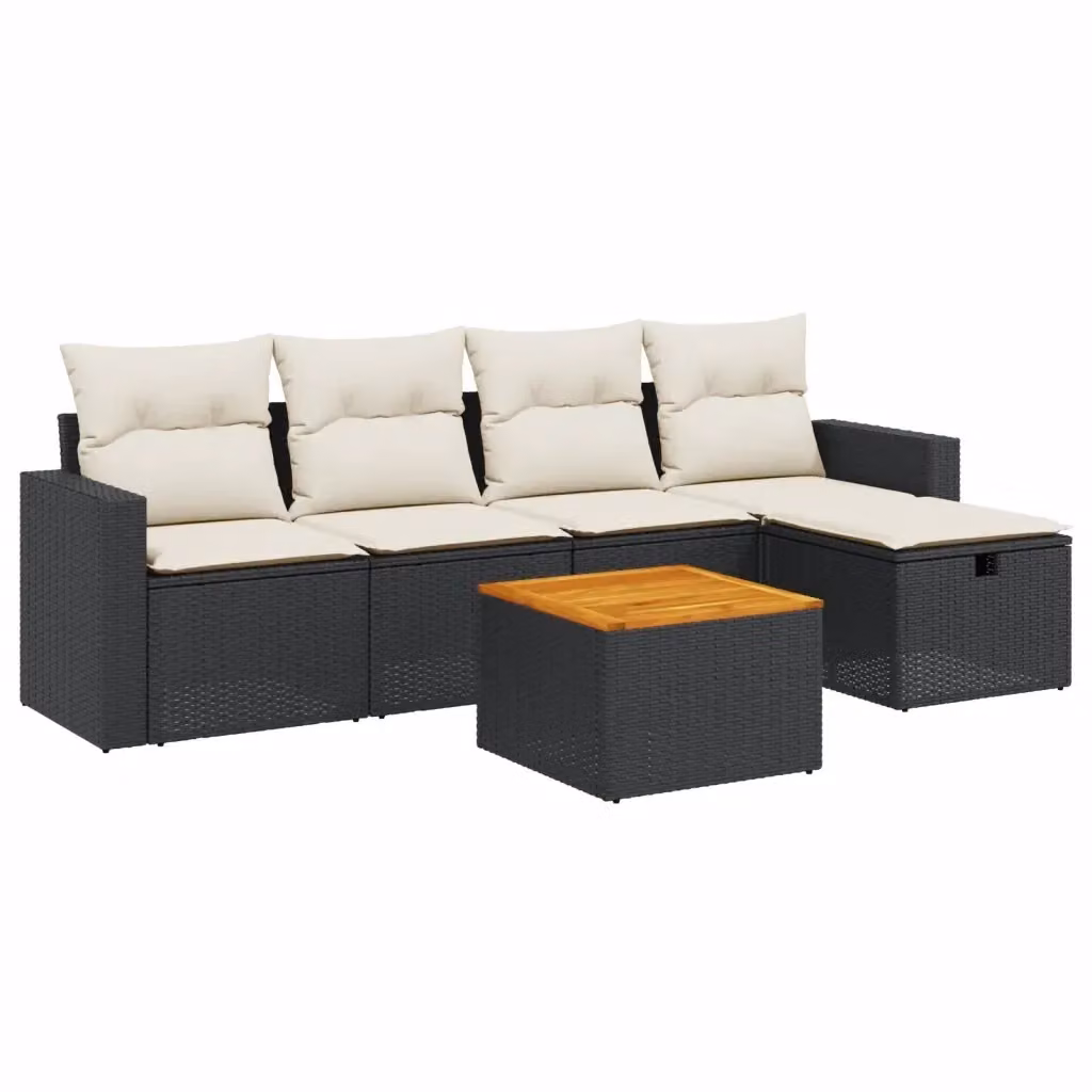 Set Divano da Giardino a L vidaXL 6 pz con Cuscini Nero e Acciaio Verniciato a Polvere – 2