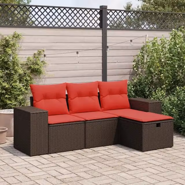 Set Divano da Giardino 4 pz con Cuscini Marrone in Polyrattan 3325660
